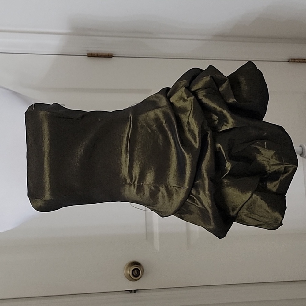 Jessica McClintlock Size 6 Metallic Olive Green Cocktail Satin Dress Gently Used
